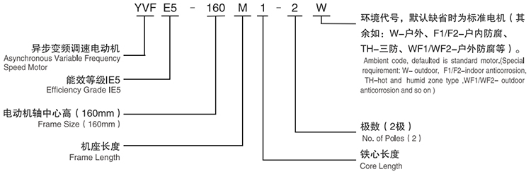 YVFE5系列超效率變頻調(diào)速三相異步電動(dòng)機(jī)型號(hào)說(shuō)明